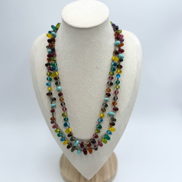 Long Glass Bead Strand Multi Color Wrap Necklace Layering Boho Style - Picture 1 of 7